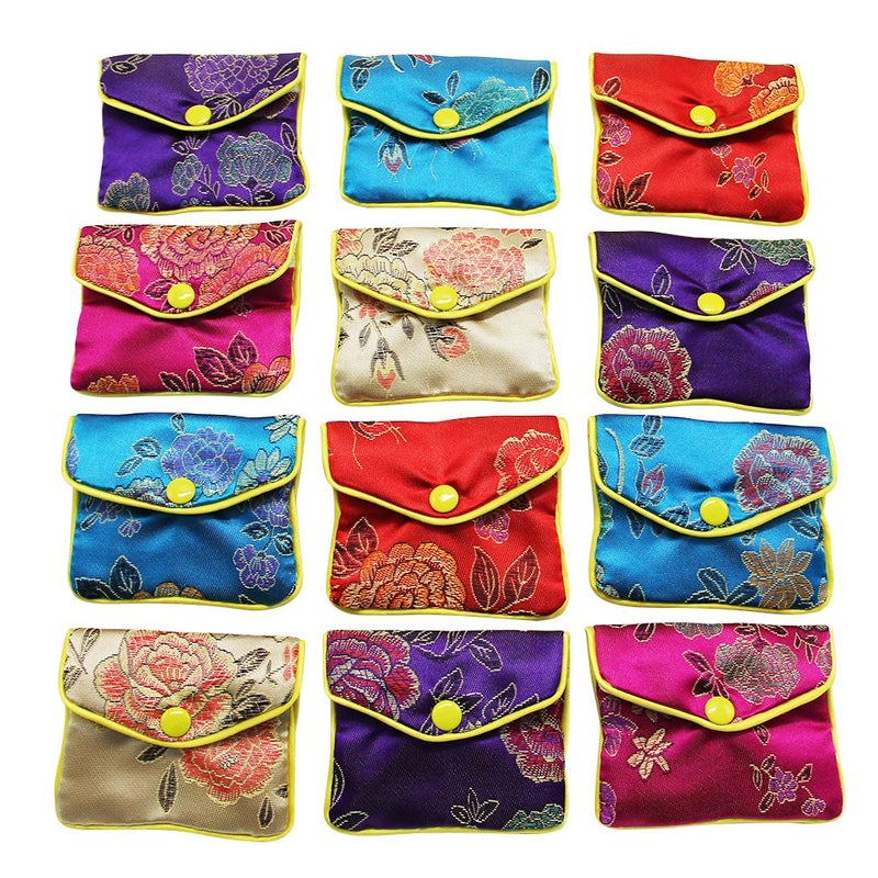 MorTime Jewellery Jewelry Silk Purse Pouch Gift Bags, Multiple Colors, Pack of 12 (Large,4"x4.7") - Image 1